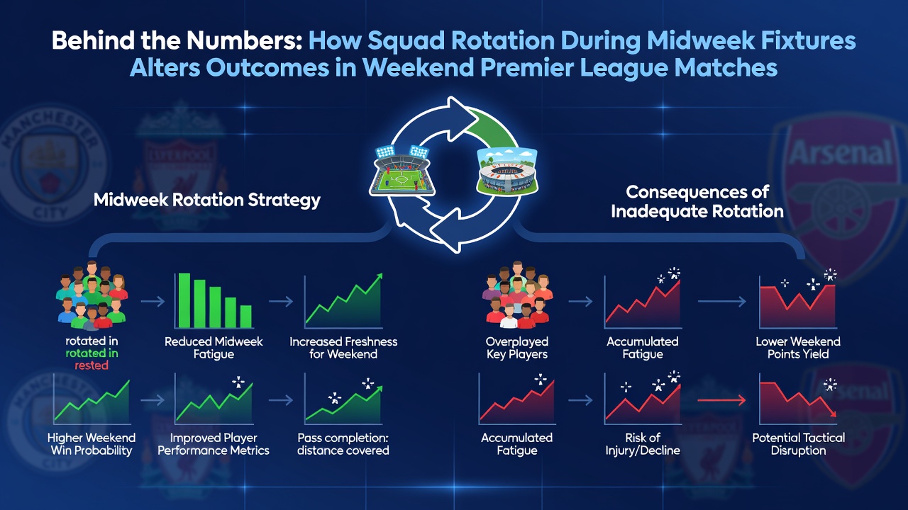 Analysis screen showing player rotation statistics and match outcome trends in the Premier League