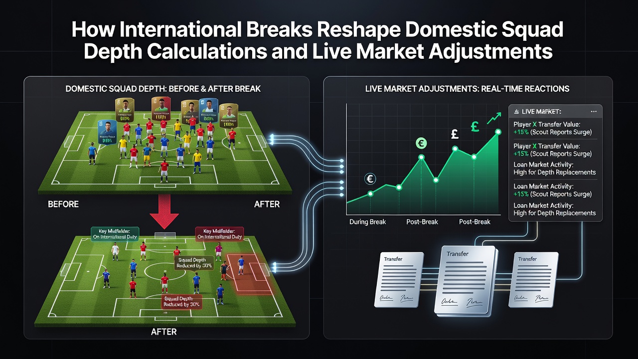 Football players training during an international break with coaches reviewing squad depth charts on tablets
