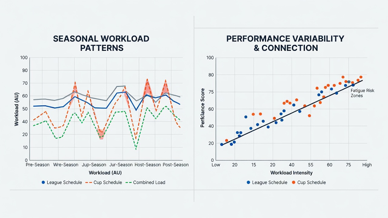 Analysis of player performance data showing variability across football seasons and competitions