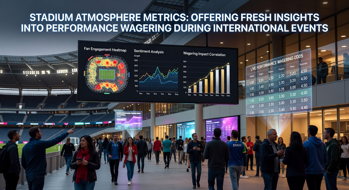 Stadium crowd during an international football match with visible atmosphere metrics overlays