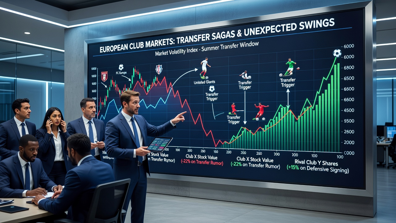 Football players negotiating transfers in a European club setting during summer window