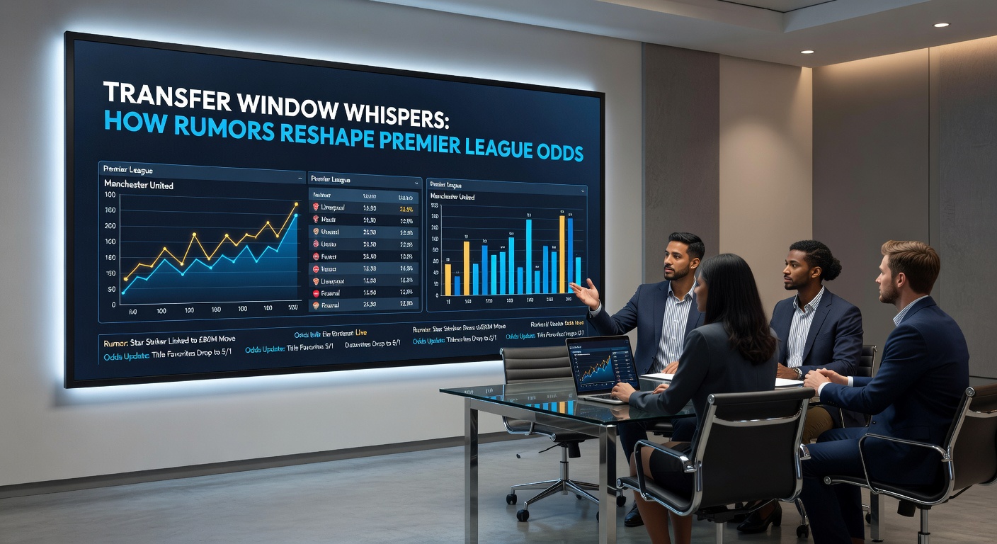 Graph showing dramatic spikes in Premier League betting odds during peak transfer rumor periods, overlaid with timeline of major whispers from clubs like Manchester City and Tottenham