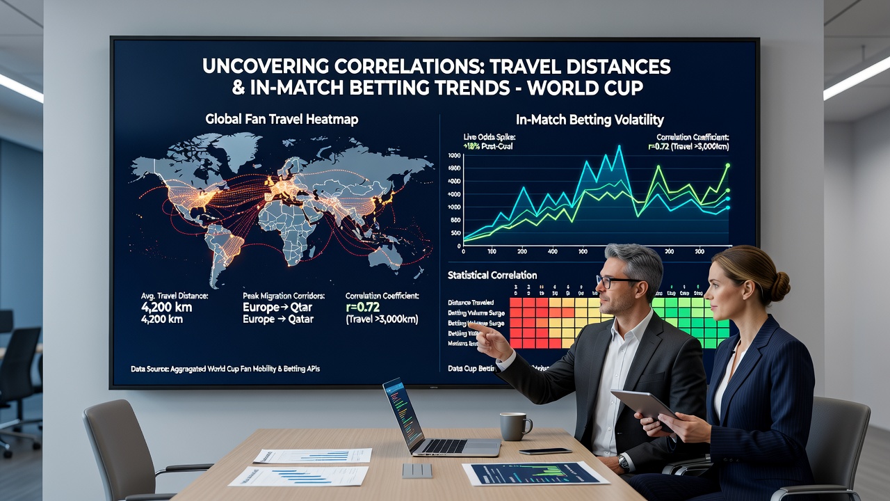Graph illustrating statistical links between travel kilometers and shifts in live betting odds during international matches