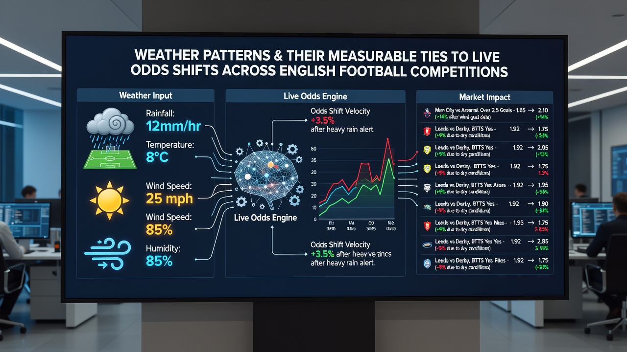 Data visualization of weather metrics overlaid on live football match statistics